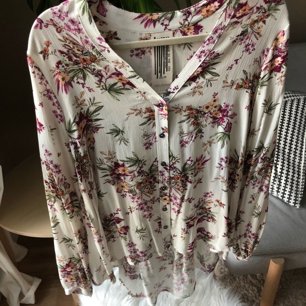 Free People white floral blouse tunic XS